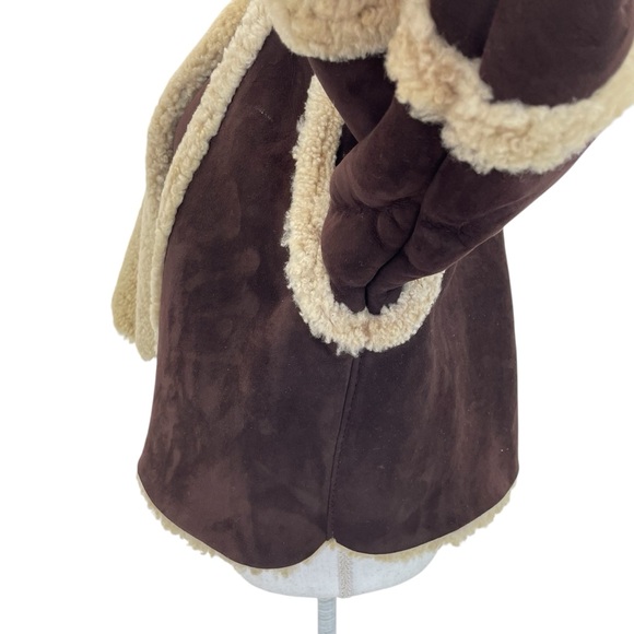 ❣️HP❣️Vakko Shearling & Suede Coat Large Brown/Natural - Picture 8 of 14